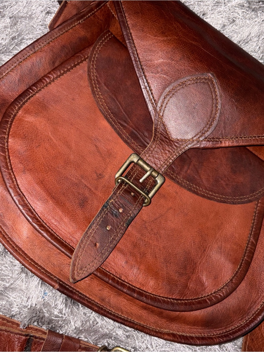 Vintage Satchel & Fable, Distressed Leather Messenger Bag with Brass Buckle
